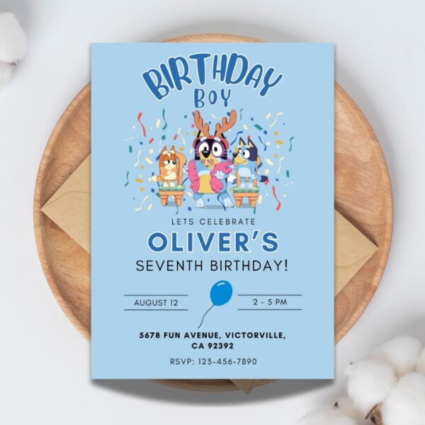 Bluey Birthday Invitation | Minimalist Blue Design | Editable & Printable