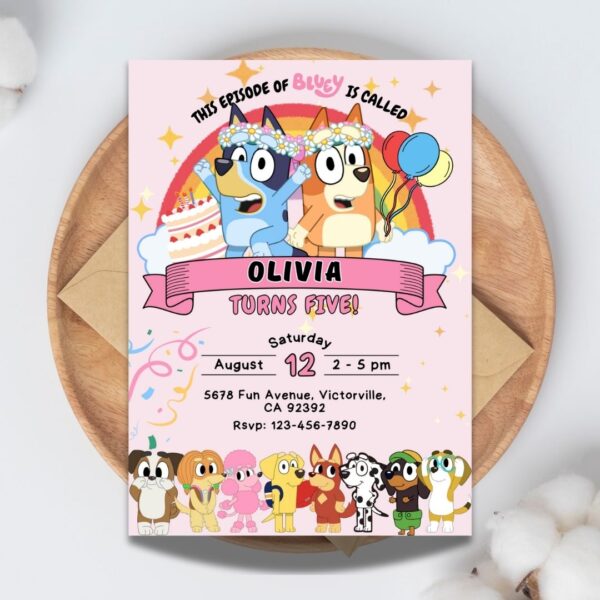 Pink Bluey Birthday Invitation | Colorful Celebration with Friends | Printable & Editable