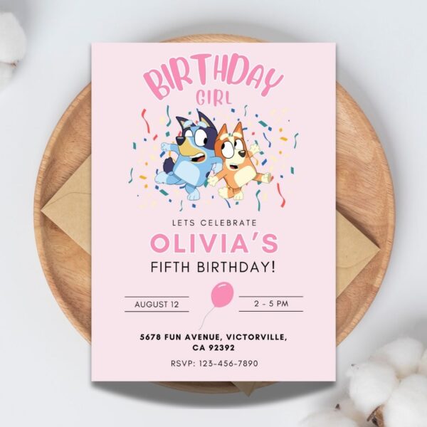 Bluey Birthday Invitation | Minimalist Pink Design | Editable & Printable