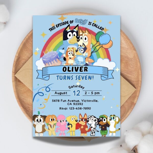 Blue Bluey Birthday Invitation | Colorful Celebration with Friends | Printable & Editable