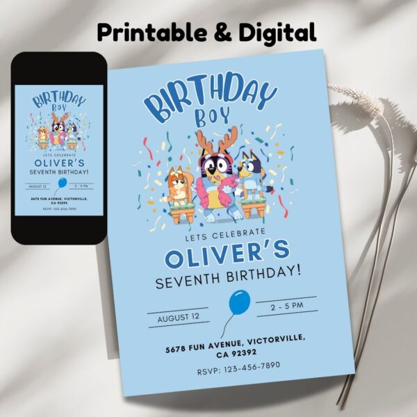 Bluey Birthday Invitation | Minimalist Blue Design | Editable & Printable - Image 2