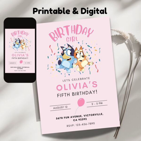 Bluey Birthday Invitation | Minimalist Pink Design | Editable & Printable - Image 2