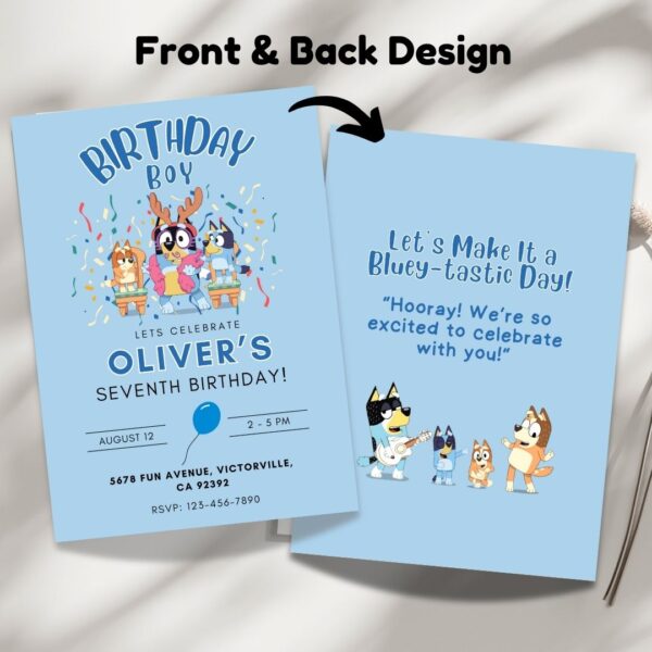 Bluey Birthday Invitation | Minimalist Blue Design | Editable & Printable - Image 3