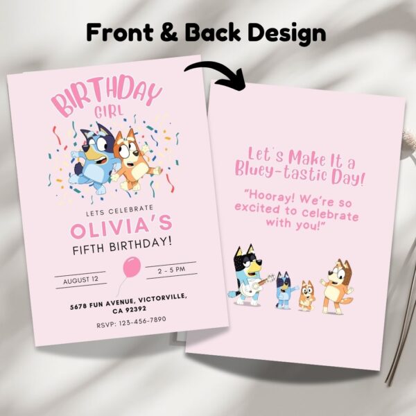 Bluey Birthday Invitation | Minimalist Pink Design | Editable & Printable - Image 3