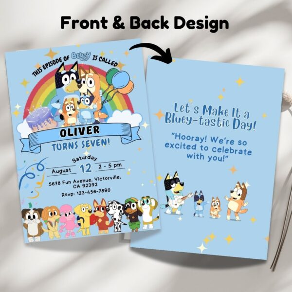 Blue Bluey Birthday Invitation | Colorful Celebration with Friends | Printable & Editable - Image 3