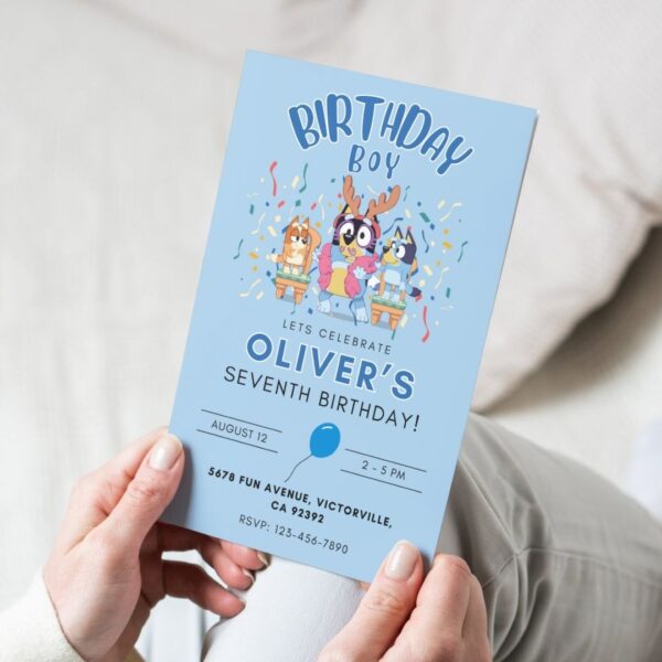 Bluey Birthday Invitation | Minimalist Blue Design | Editable & Printable - Image 5